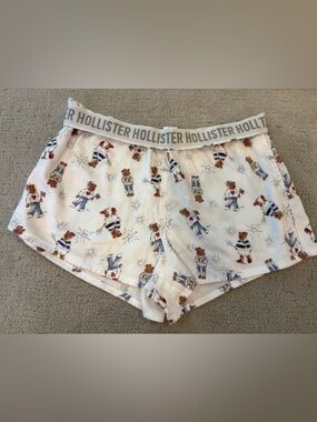 Hollister Bear USA American Flag Lounge Sleep Shorts Flannel PJ Boxer Pockets L